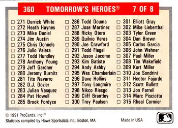 1991-92 ProCards Tomorrow's Heroes #360 Checklist: 271-360 Front