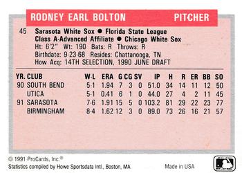 1991-92 ProCards Tomorrow's Heroes #45 Rod Bolton Back