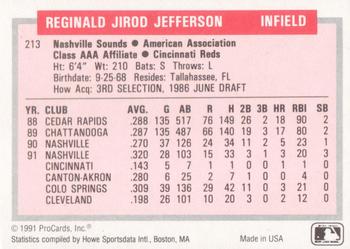 1991-92 ProCards Tomorrow's Heroes #213 Reggie Jefferson Back