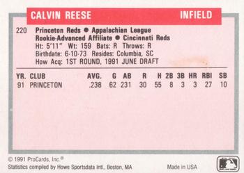 1991-92 ProCards Tomorrow's Heroes #220 Calvin Reese Back