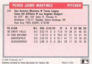 1991-92 ProCards Tomorrow's Heroes #244 Pedro Martinez Back