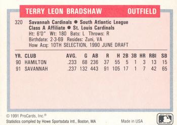 1991-92 ProCards Tomorrow's Heroes #320 Terry Bradshaw Back
