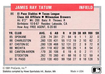 1991-92 ProCards Tomorrow's Heroes #86 Jim Tatum Back