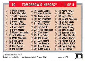 1991-92 ProCards Tomorrow's Heroes #90 Checklist: 1-90 Front