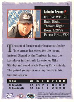 1997 Best #54 Tony Armas Jr. Back