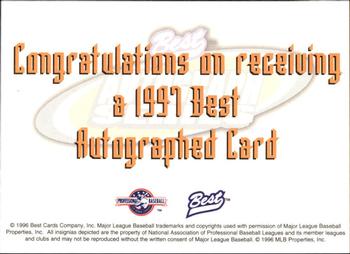 1997 Best - Autographs Autograph Series #NNO Kevin Witt Back