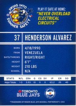 2012 Swing Into Summer Safety Toronto Blue Jays #NNO Henderson Alvarez Back