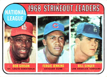 1969 Topps #12 National League 1968 Strikeout Leaders (Bob Gibson / Fergie Jenkins / Bill Singer) Front