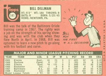 1969 Topps #141 Bill Dillman Back