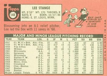 1969 Topps #148 Lee Stange Back