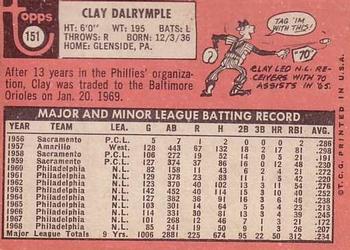 1969 Topps #151 Clay Dalrymple Back
