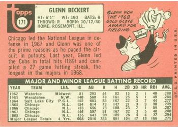 1969 Topps #171 Glenn Beckert Back