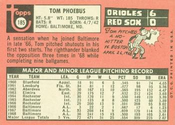 1969 Topps #185 Tom Phoebus Back