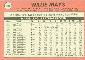 1969 Topps #190 Willie Mays Back