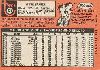 1969 Topps #233 Steve Barber Back