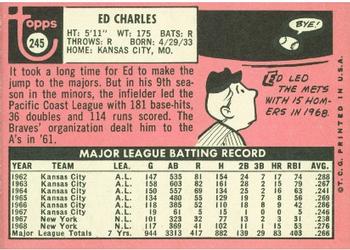 1969 Topps #245 Ed Charles Back