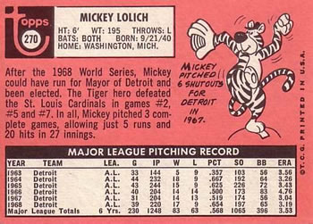 1969 Topps #270 Mickey Lolich Back