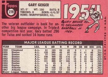 1969 Topps #278 Gary Geiger Back