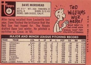 1969 Topps #29 Dave Morehead Back
