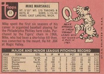 1969 Topps #17 Mike Marshall Back