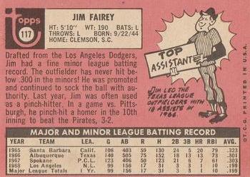1969 Topps #117 Jim Fairey Back