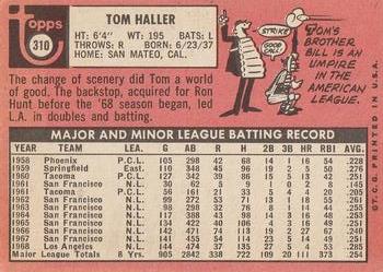 1969 Topps #310 Tom Haller Back