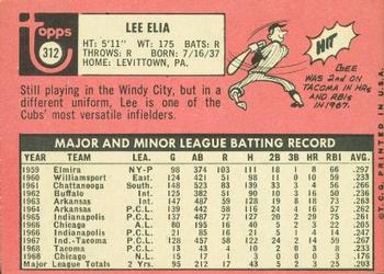 1969 Topps #312 Lee Elia Back