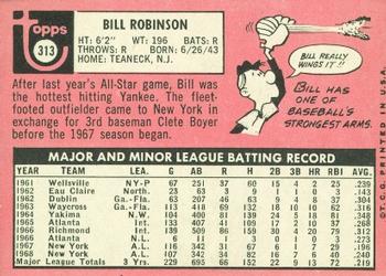 1969 Topps #313 Bill Robinson Back