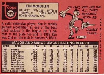 1969 Topps #319 Ken McMullen Back
