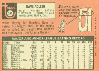 1969 Topps #341 Dave Adlesh Back