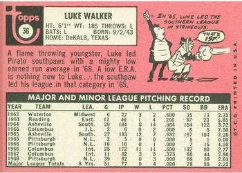 1969 Topps #36 Luke Walker Back