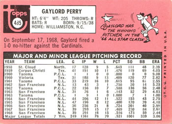 1969 Topps #485 Gaylord Perry Back