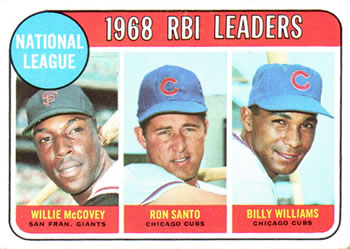 1969 Topps #4 National League 1968 RBI Leaders (Willie McCovey / Ron Santo / Billy Williams) Front