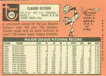 1969 Topps #528 Claude Osteen Back