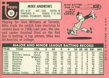 1969 Topps #52 Mike Andrews Back