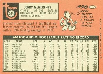 1969 Topps #534 Jerry McNertney Back