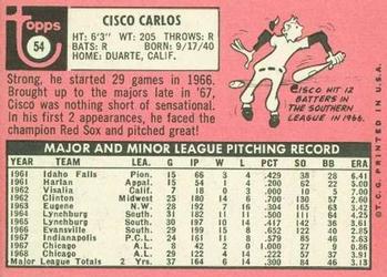 1969 Topps #54 Cisco Carlos Back