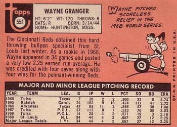 1969 Topps #551 Wayne Granger Back