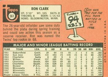 1969 Topps #561 Ron Clark Back
