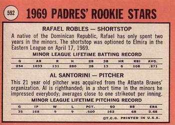 1969 Topps #592 Padres 1969 Rookie Stars (Rafael Robles / Al Santorini) Back