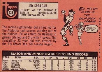 1969 Topps #638 Ed Sprague Back