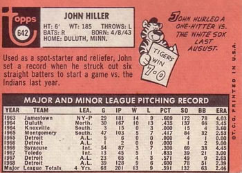1969 Topps #642 John Hiller Back