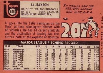 1969 Topps #649 Al Jackson Back