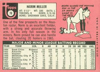 1969 Topps #76 Norm Miller Back