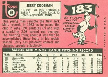 1969 Topps #90 Jerry Koosman Back