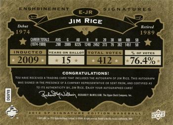 2012 SP Signature Edition - Enshrinement Signatures #E-JR Jim Rice Back