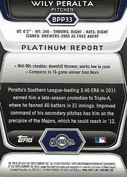 2012 Bowman Platinum - Prospects Green Refractors #BPP33 Wily Peralta Back