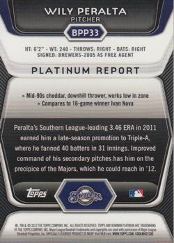 2012 Bowman Platinum - Prospects Purple Refractors #BPP33 Wily Peralta Back