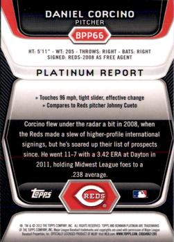 2012 Bowman Platinum - Prospects Purple Refractors #BPP66 Daniel Corcino Back