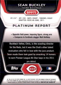 2012 Bowman Platinum - Prospects Purple Refractors #BPP75 Sean Buckley Back